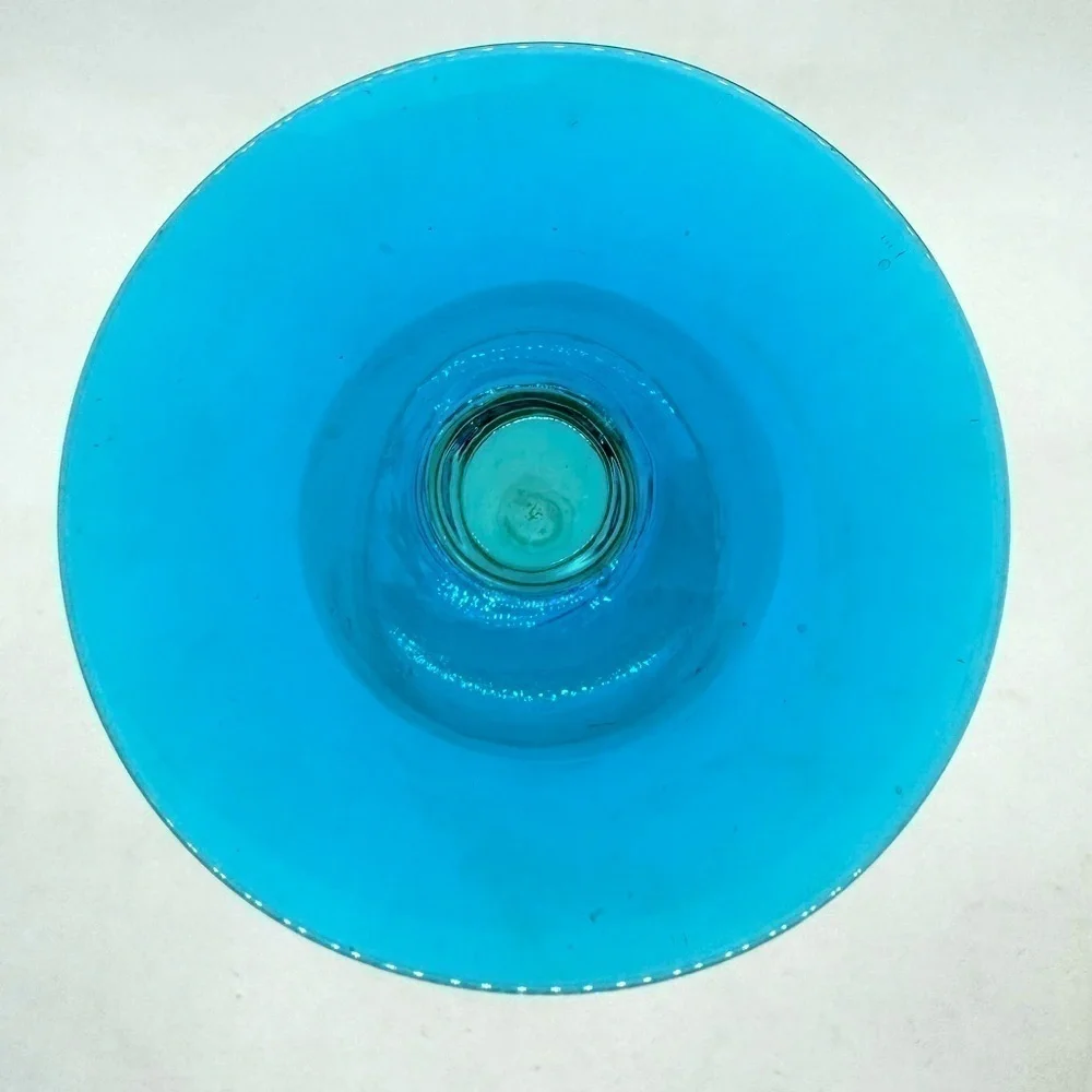 Vintage Tulip Style Fluted Glass Bud Vase w/ Vibrant Blue Base.